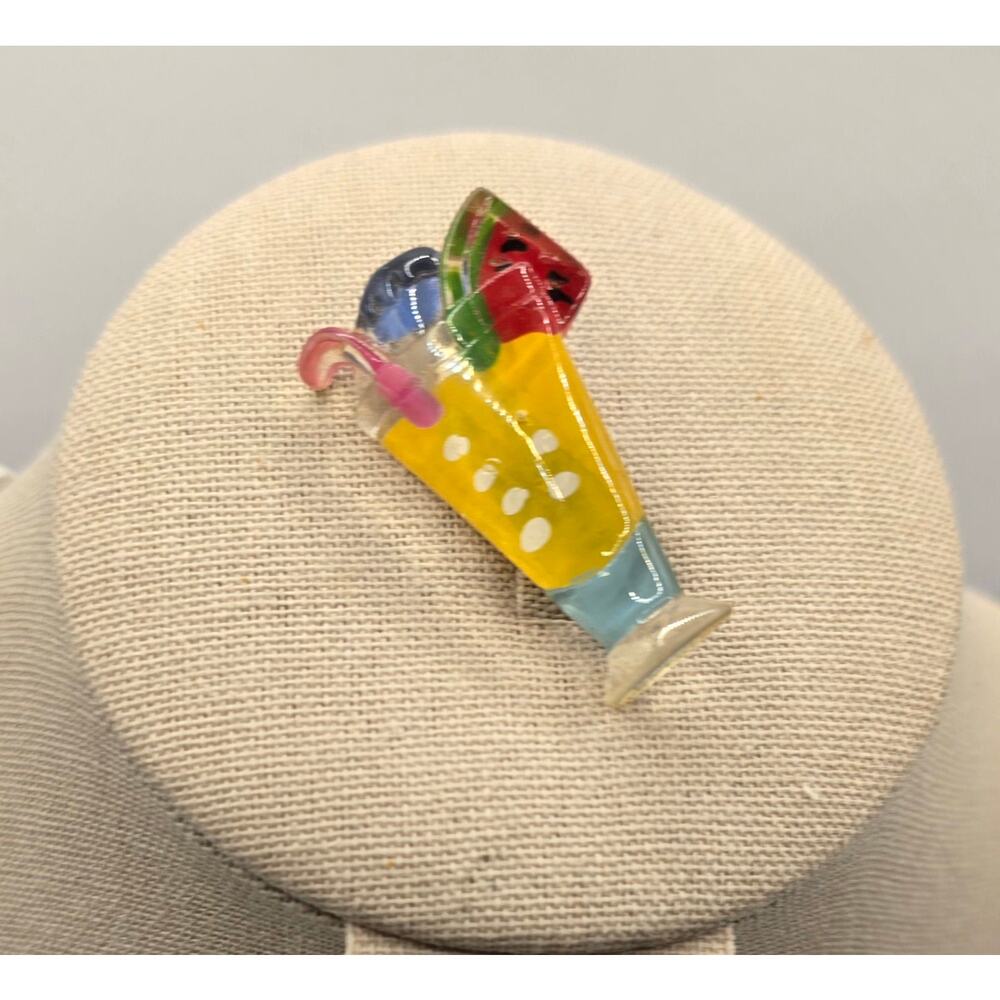 Vintage Acrylic Summer Drink Brooch –‎ Watermelon & Fruit Cocktail Pin